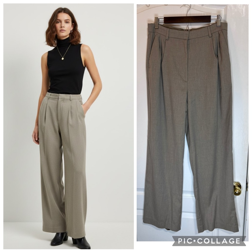 H&M Women's Wide-Leg Tan trouser Pants size 12